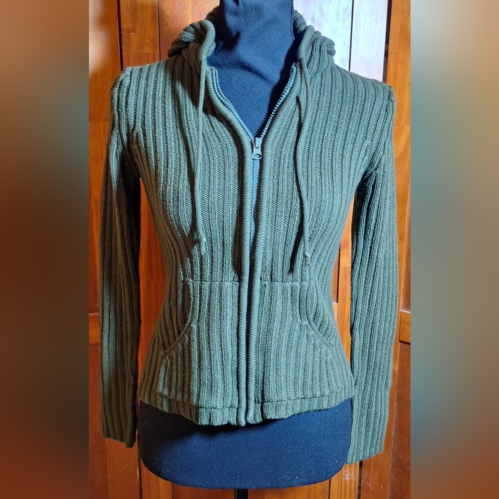 🐸DEB Ribbed Green Zip-Up Sweater - Picture 1 of 9